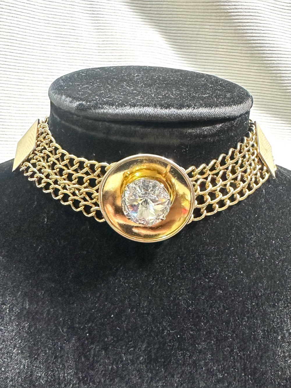 Vtg: Multi-Strand Large Glass Crystal & Diamond Motif Choker